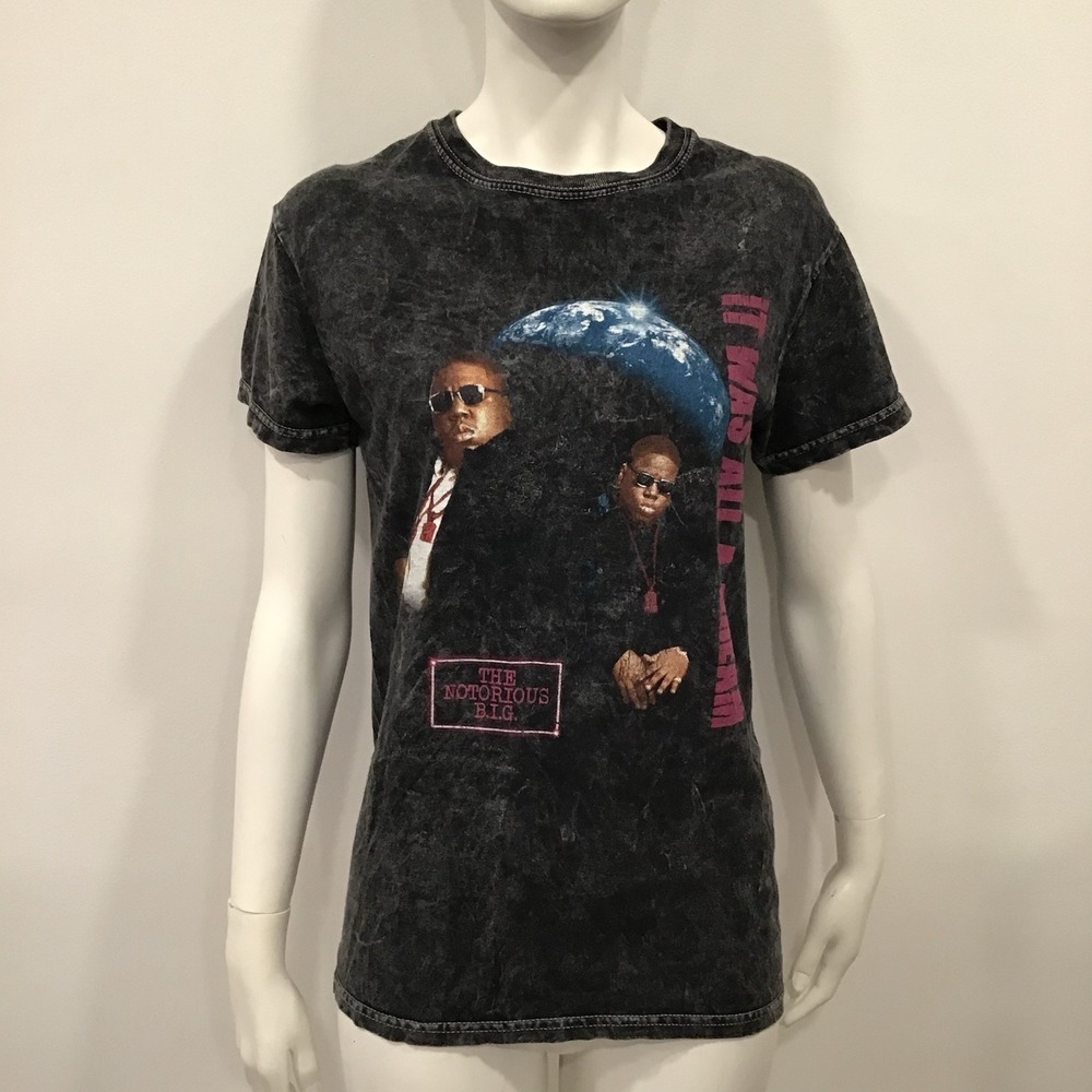 Notorious B.I.G Tshirt Womens It Was All A Dream Small Med Black Acid Wash Y2K